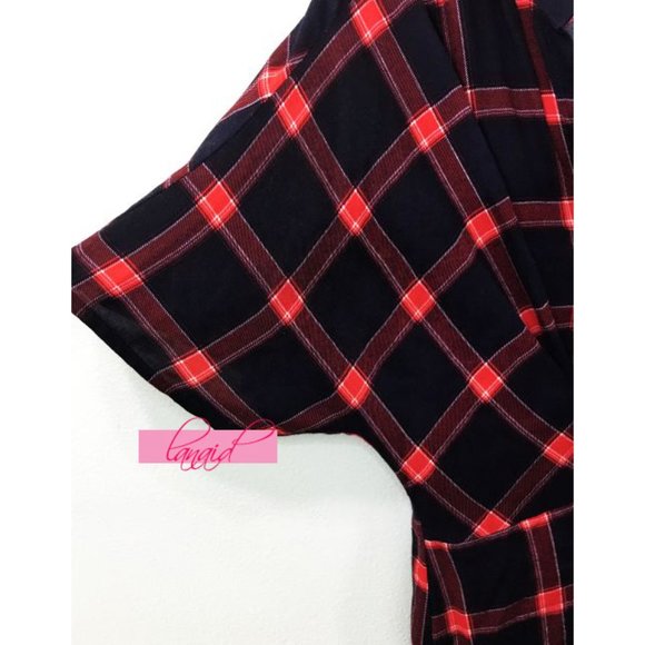 Drop Skye Plaid Tie-Front Dress Red Navy Tartan Button-Up Belt Belted A-Line S - Picture 6 of 9